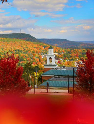 campus and colorful fall leaves