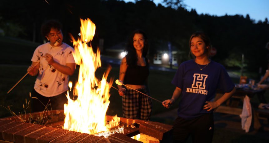 friends roasting marshmallows on fire